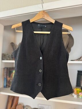 ASOS Charcoal Black Button-Front Vest Classic Tailored Fit - Linen Blend Size 6
